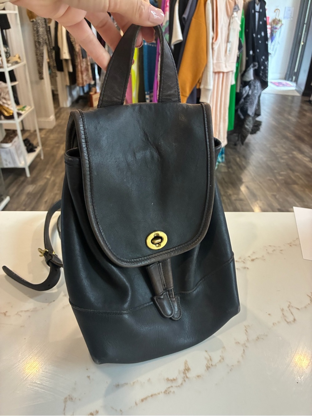 Coach vintage Black Leather Backpack with Turn-Lock Closure